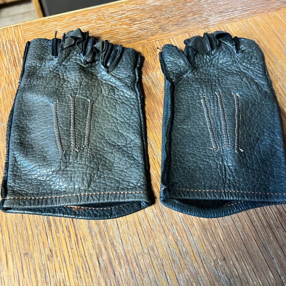 Merlin’s Hide Out Men's Black Leather Motorcycle Fingerless Gloves USA XL